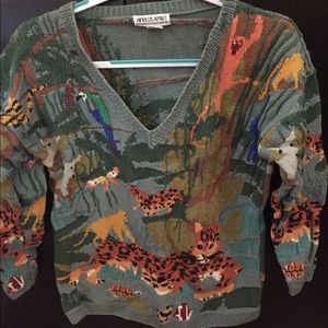 VINTAGE Worlds Apart Animal V-neck Sweater